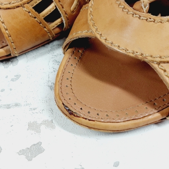 Alaia Lace-Up Peep Toe Booties Camel Leather High Heel Ankle Boots M873 - Picture 12 of 15